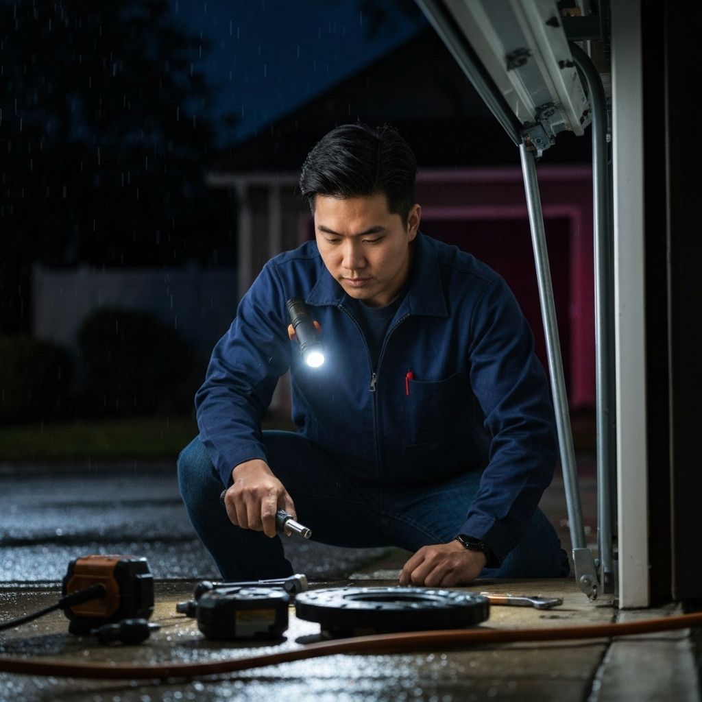 Technician providing emergency garage door repair