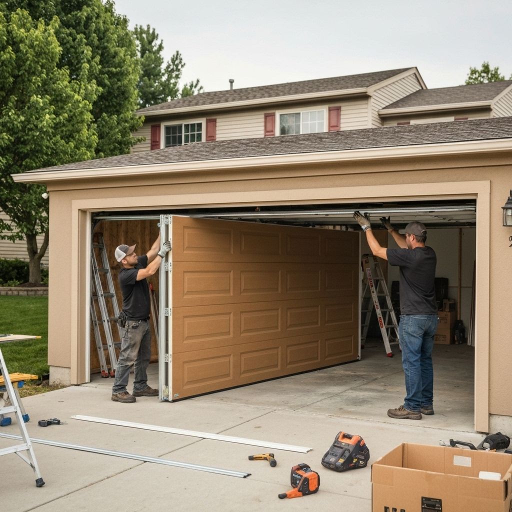 Professional garage door installation in progress