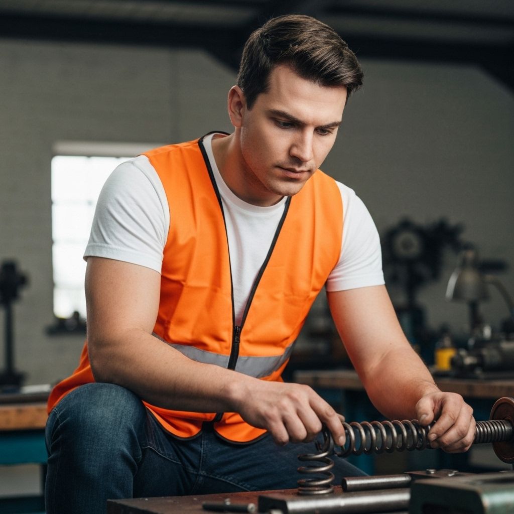 Garage door spring repair technician at work