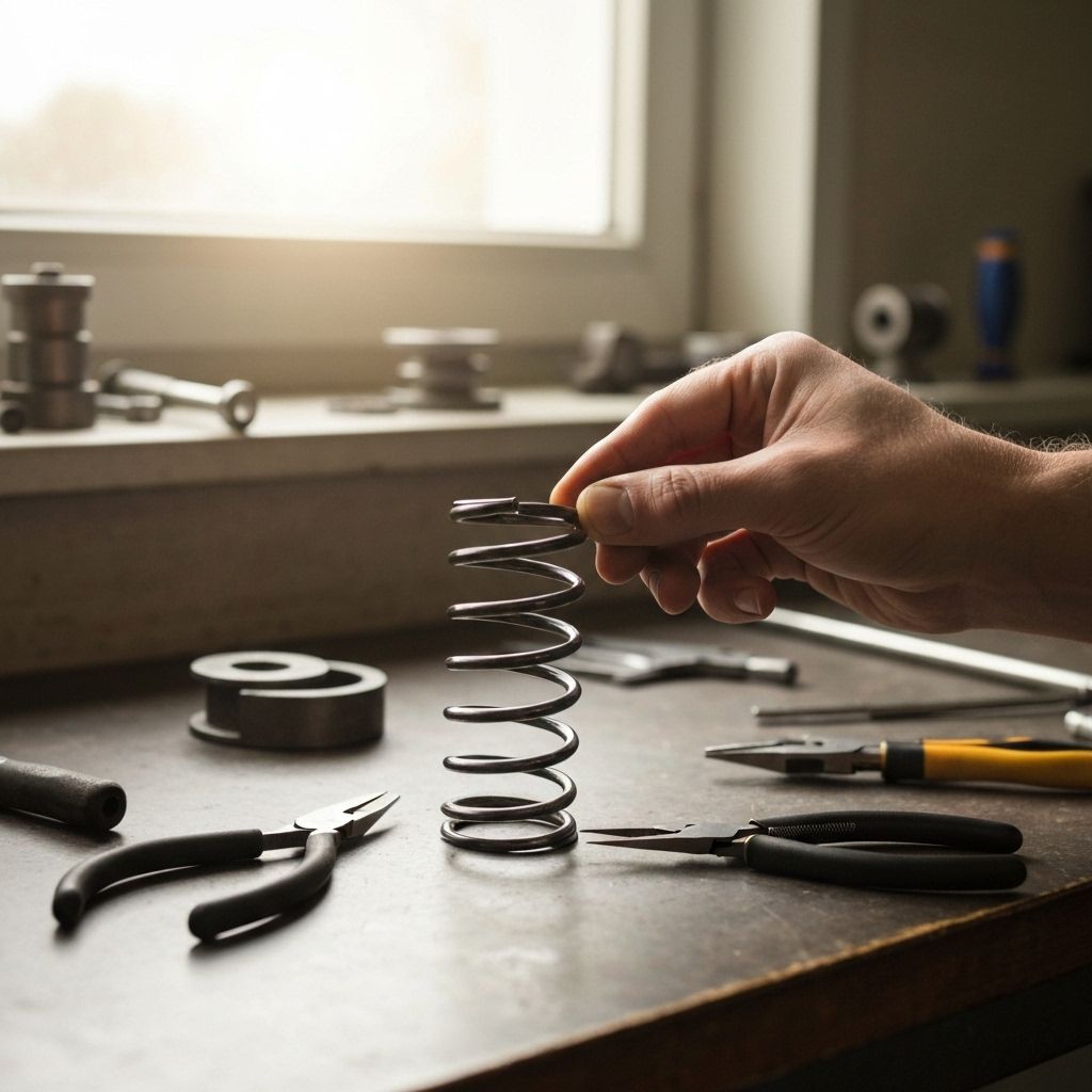 Technician inspecting garage door springs